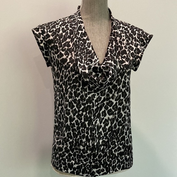 CALVIN Klein Leopard Print Cowl Neck Sleeveless Blouse - Picture 4 of 14